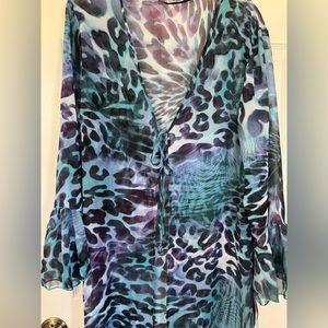 Duster Beach Pool COVERUP ROBE  LEOPARD BLUE  SZ L XL